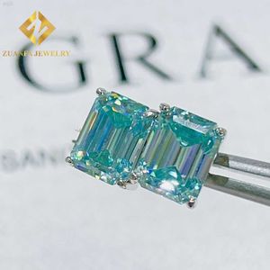 Redo att skicka smycken Dropshipping Moissanite örhängen män Emerald Cut Blue Moissanite S925 Hip Hop Earring