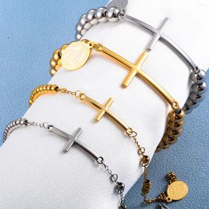 Streng Zilver En Goud Kleur Rvs Jezus Religieuze Kruis Hanger Kraal Ketting Armband Voor Vrouwen Mannen Mode-sieraden