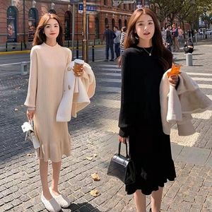 Casual Dresses 2023 Autumn Women Loose Fit Elegant Solid Color Sweater Pullovers Female Lady Fashion Sticked Clothes X24