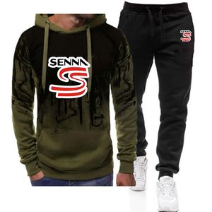 Mens Tracksuits Spring Autumn Ayrton Senna Men Gradient Color Casual Sport Pullover Hoodies Coatpant Bekväma sportkläder Två stycken Set 230804