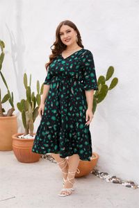 Sukienki w rozmiarze plus 4xl 5xl Kobiety Summer V-dępe półkolis Walked Ruffled Waistline Travel Sukienka Midi Spódnica Casual Big For For