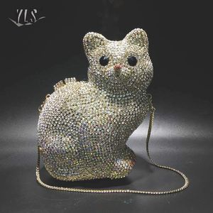 Borsa da sera Borse Borsa Cristalli di lusso Argento oro Simpatico gatto a forma di pochette Cocktail Party Borse con diamanti 230804