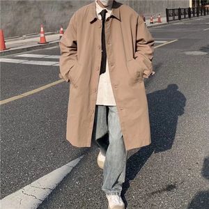 Men's Trench Coats Male Spring Autumn Brand Solid Midi Coat Loose Straight Fashion Clothing Turn Down Collar Casual 230804