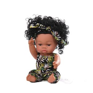 Bambole Regalo per bambini Reborn Baby Dolls -35CM American Reborn Black Doll Bath Play Full Silicone Vinyl Baby Dolls Realistico nato Baby Toy 230804