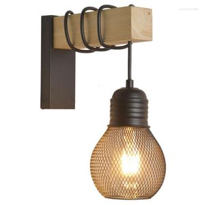 Wall Lamps Vintage Wood Rope Fixture Retro Hallway Bedside Loft Light Luminaire Industrial American Decor Lighting Wooden