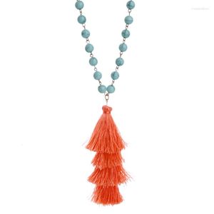 Pendant Necklaces Colorful & Orange Beads Chain Fringe Tassel Necklace Long Style Ethnic Bohemian Jewelry