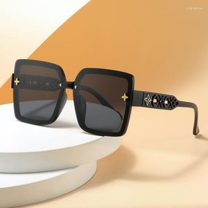 Óculos de Sol 2023 Quadrados Grandes Armação Feminina Oca Polarizada Proteção UV Personalidade da Moda Feminina Óculos Envelope para Viagem