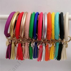 Pulseira Feminina com Borla Chaveiro Envolto em Couro PU Estampado Leopardo Chaveiro Impresso Lírio Pulseira Corrente Círculo Gota de Óleo de GirassolZZ