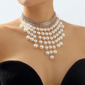 Choker elegancki imitacja Pearl Long Tassel Naszyjnik dla kobiet białych kołnierzyków biżuteria