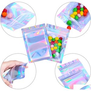 Packing Bags Wholesale Resealable Mylar Holographic Color Mtiple Size Smell Proof Clear Zip Food Candy Storage Drop Delivery Office Sc Dhcva