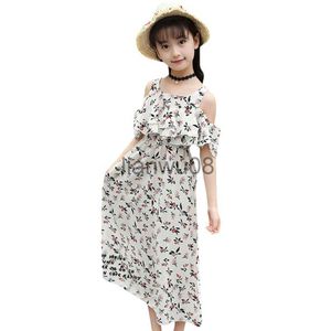 女の子のドレスサマードレスガールビーチオフショルダーチャイルドドレス長い花の子供のドレスティーンエイジガールズチルドレン服46 8 10 12 13年x0806