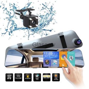 DVRs de carro DVR de carro Espelho Gravador de vídeo 1080P Tela sensível ao toque Dashcam Lente dupla Streaming Gravador de direção Câmera de visão traseira Dash Cam 45 polegadas x0804 x0804