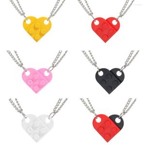 Pendant Necklaces 2Pcs Punk Heart Brick Couples Love Necklace For Lovers Women Men Building Blocks Friendship Valentines Gift Jewelry