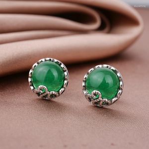 Dangle Earrings Fashion Korean Style 925 Imitation Thai Silver Vintage Green Chalcedony Garnet Female
