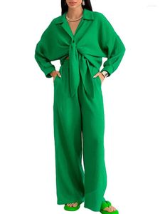 Kobietowa odzież sutowa Women S Pajama Zestaw z długim rękawem na guziki i elastyczne spodnie z szerokimi nogawkami do jesiennego salonu
