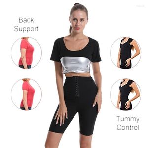 Aktif Gömlek Kadın Spor Sweatshirt Bel Sıkma Vücut Güzellik Gümüş Yoga Takım Kısa Kollu Kadınlar Ter Utanma Fitness