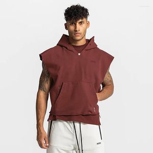 Moletons Masculinos Marca Masculina Academias Vestuário Musculação Regata Com Capuz Algodão Sem Mangas Colete Moletom Fitness Treino Roupa Esportiva Masculino