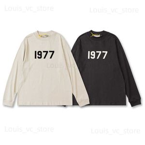 Groda Drift Fashion Streetwear 1977 Flocking Printing High Collar Cotton Long Sleeve Tee T Shirt Topps Men T230806