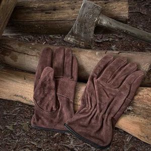 Pięć palców Rękawiczki Cowhide Izolacja cieplna Rękawiczki na zewnątrz kemping piknikowe skórzane rękawiczki płomienie opóźniające pieczenie krótka rękawiczka NR253 L230804