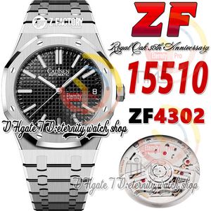 ZF aps15510 50º Aniversário A4302 Relógio Automático Masculino 41MM Ultrafino 10,5mm Preto Texturizado Dial Stick Marcadores Pulseira Inoxidável Super Edição Relógios Eternidade