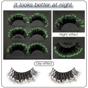 3Pairs/set Color Luminous 3D False Eyelashes Glitter Sequins Thick and Exaggerated European and American Eyelashes Stage Makeup E435