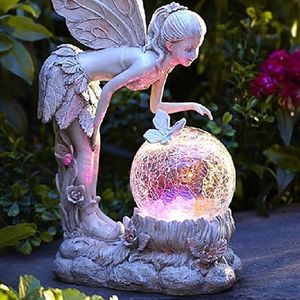 Dekorativa föremål Figurer Tale Flower Fairy Sculpture Figurer Harts Hantverk Prydnad Garden Crystal Ball Girl Statue Solar Light Accessories Room Decor 230804