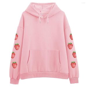 Damen Hoodies Kuwaii Erdbeere Druck Hoodie Damen Kapuzenpullover Warme Sweatshirts Frau Baumwolle Plus Samt Kawaii Rosa Kleidung