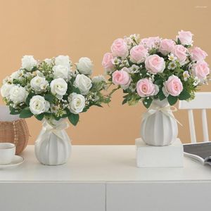 Dekorative Blumen Natürlich aussehende künstliche realistische Rosensimulation gefälschter Blumenstrauß für wartungsfreie Wohnkultur Hochzeit