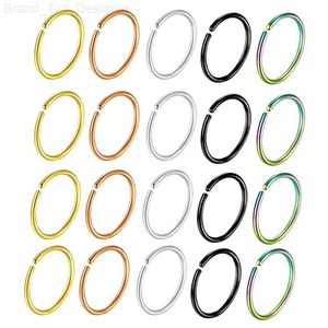 Nose Rings Studs Wholesales Nose Rings Hoop Nose Ring Surgical Steel 20g Gauge 6mm 8mm 10mm Piercing Hoops Jewelry wholesales 5 color cartilage t L230806