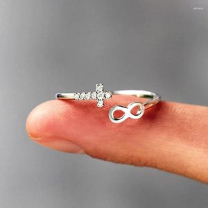 Wedding Rings Cross Number Adjustable Open Finger Accessories Silver Color Figure Eight Dainty Ring For Women Wholesale Jewelry KBR063