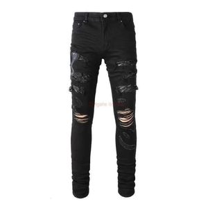 Дизайнерская одежда Amire Jeans Джинсовые брюки High Street Fashion Brand Amies Black Emelcodery Jeans с отверстиями в ins Ruffled Paustome515