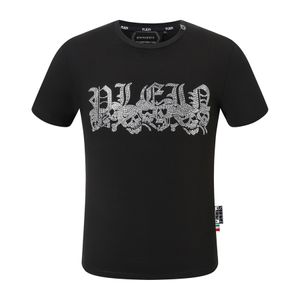 pleinxplein pp erkek tişörtleri orijinal tasarım yaz gömlek plein t-shirt pp pamuk rhinestone gömlek kısa kollu 147 siyah beyaz renk