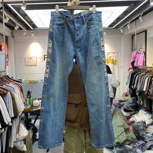 KAPITAL Jeans Men Women KAPITAL Pants Vintage Washed Inlaid Gemstone Distressed Trousers Inside Tag Clothes T230806