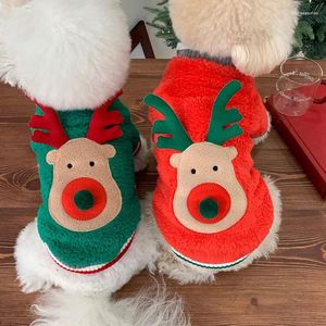 Dog Apparel Pet Christmas Deer Sweatshirt Autumn And Winter Fleece Puppy Warm Clothes Teddy Soft Pullover Cartoon