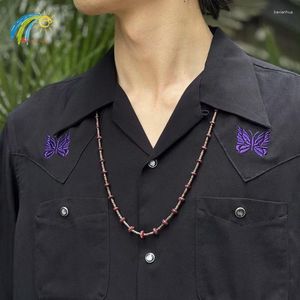 Camisas casuais masculinas damasco preto borboleta bordado agulhas masculinas femininas de alta qualidade superdimensionadas camiseta camiseta com lapela interior tags