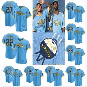 Custom Milwaukee''brewers''willy Adames 2022 City Connect Jersey 22 Christian Yelich luis Urias Lorenzo Cain Josh Haderbin Burnes Kolten Wond