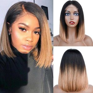 1B / 27 Omber Lace Closure Human Hair Bob Wigs For Women T1B/27 Burg Blonde Ombre Colored 4x4x1 Straight Bob Human hair Wig