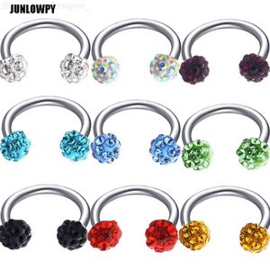 Burun Halkaları Saplamalar Junlopwy Paslanmaz Çelik Çift Kristal Burun Halkası Piercing Ear Stud Pirking Bar Barbell Septum Halkalar Barbell Gövde Takı L230806