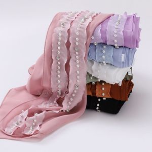 Kobiety muzułmański bąbelek szyfonowy wysokiej jakości hidżab szalę zszywki Koraliki diamentowe owij islamskie ramadan hidżabs szaliki lady veil sjaal