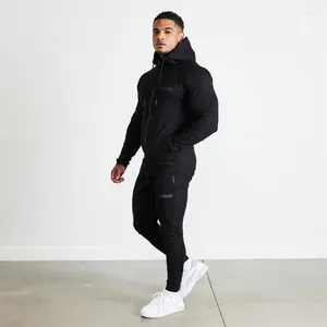 Agasalhos esportivos masculinos, jogger, academia, esportes, treinamento, treino, moletom, moletom, conjunto de duas peças bordado