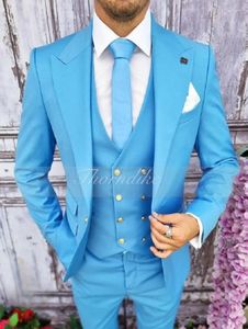 Men's Suits Thorndike 2023 Blue One Button Wedding Prom Slim Fit Skinny Business 3 Pieces(Jacket Pant Vest)