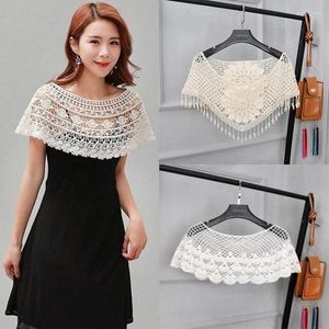 Scarves 2023 Style Women's Shawl Sweet White Hollow Crochet Lace Tassels Fashion Ladies Knit Wide Collar Cape