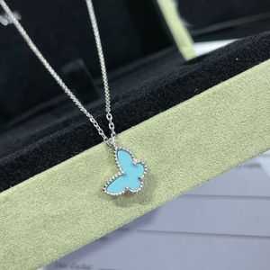 dupe brand top quality natural Turquoise mini butterfly necklace earrings for women pendant necklace trendy jewelry set