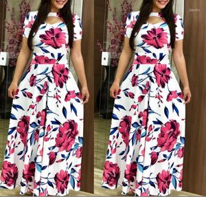 Casual Dresses Fashion For Women 2023 Summer Product Sexy Digital Printing Short Sleeve Retro Style Swing A Line Maxi Long Dress