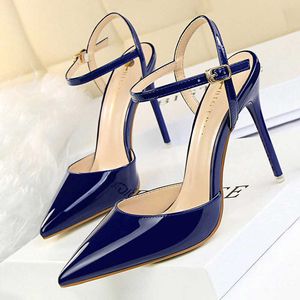 Sandálias Sapatos BIGTREE Moda Sapatos de Salto Alto Sapatos de Couro envernizado Woman Pumps Sexy Women Heals Blue Sliver Stiletto Heals Women Sandálias 2023 J230806