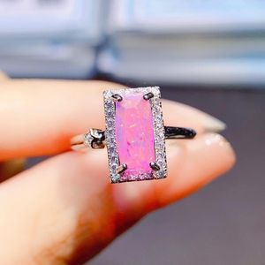 Pierścienie klastra październikowy Pink Stone Pink Opal Pierścień 925 Srebrny Srebrny Naturalny Kamień Ognia dla niej