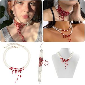 Chains Dripping Blood Imitation Pearls Halloween Party Choker Necklace Costume Gothic Style Stained Creative