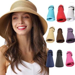 Chapéus de aba larga femininos enrolados com viseira de sol chapéu de palha verão dobrável embalável boné de proteção UV para viagem na praia topless H S9P9