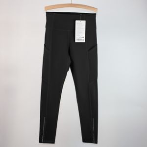 Kvinnornas leggings Lulus kostym Nylon dubbel ansikte borstade höga midja multi fickor som springer och rider med reflekterande prickar beskurna byxor ll yoga outfit lululemenly