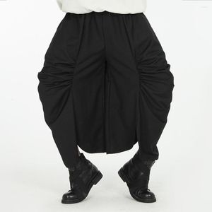 Calça Masculina Design Original Y2k Saia Solta Tendência Masculina Escura Yamamoto Yohji Perna Larga Casual Plissada Sem Gênero Culottes